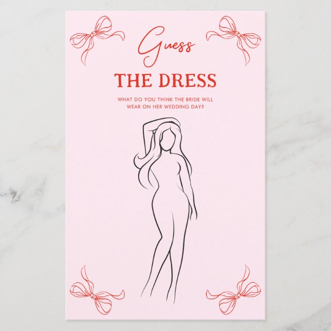 Hand Drawn Bow Red & Pink Guess the Dress Game (Vorderseite)