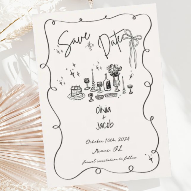 Hand Drawn Bow Squiggle Scribble Wedding Einladung (Von Creator hochgeladen)