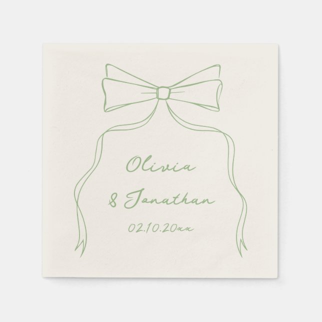 Hand Drawn Bow White and Green Wedding Serviette (Vorderseite)