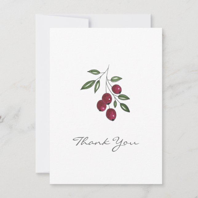 Hand Drawn Burgundy Red Berries Dankeskarte (Vorderseite)
