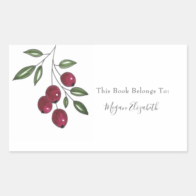 Hand Drawn Burgundy Red Berries Rechteckiger Aufkleber (Vorderseite)