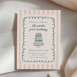 Hand Drawn Cake Quirky Unique 1st Birthday Einladung