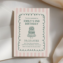 Hand Drawn Cake Quirky Unique Birthday Party Einladung