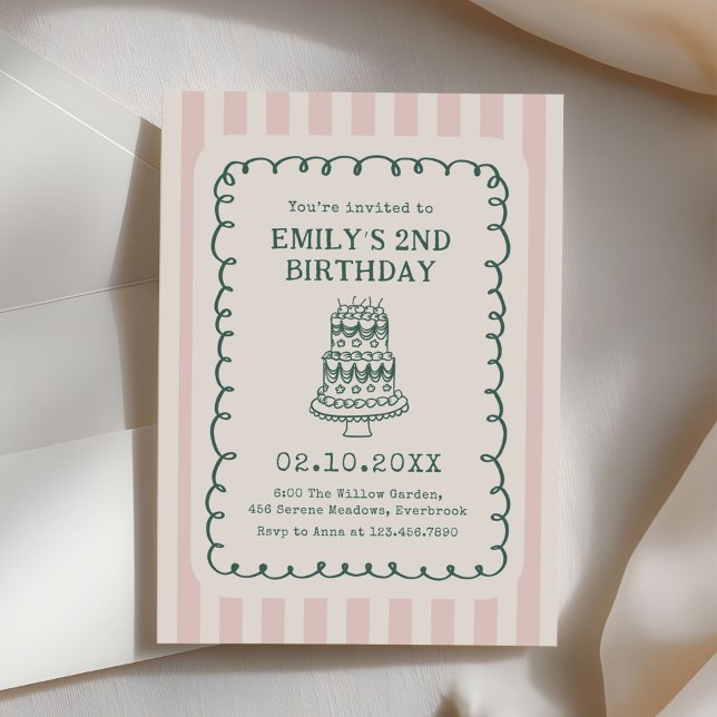 Hand Drawn Cake Quirky Unique Birthday Party Einladung (Von Creator hochgeladen)