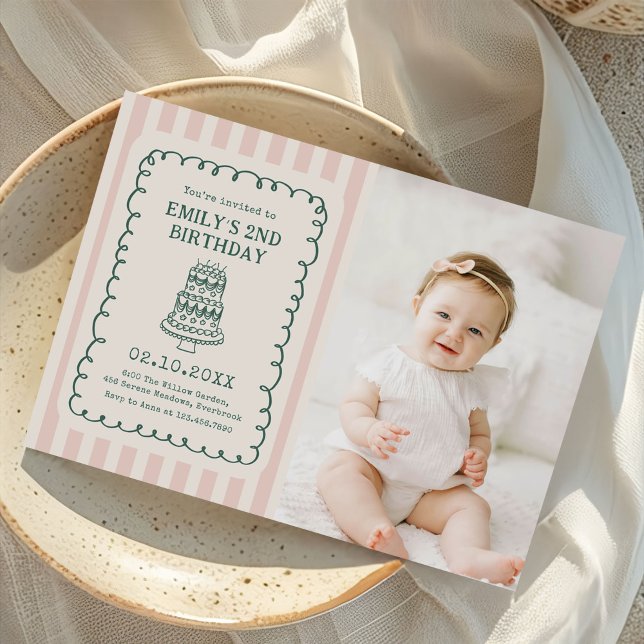 Hand Drawn Cake Quirky Unique Birthday Party Photo Einladung (Von Creator hochgeladen)