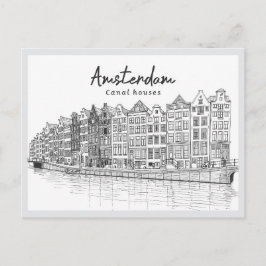 Hand drawn Canal Houses Amsterdam Netherlands Postkarte