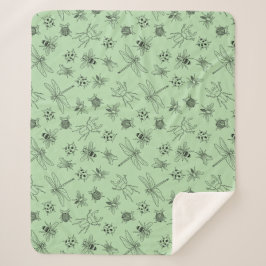 Hand-Drawn Cartoon Insects Pattern Throw Blanket Sherpadecke