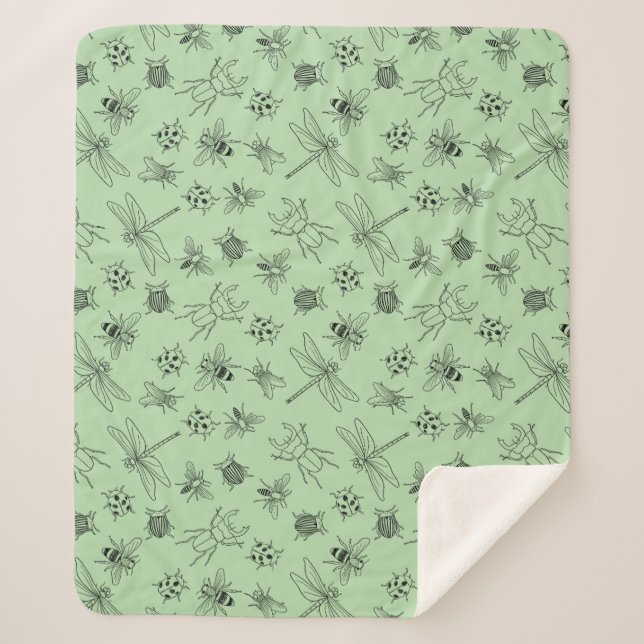 Hand-Drawn Cartoon Insects Pattern Throw Blanket Sherpadecke (Vorderseite)