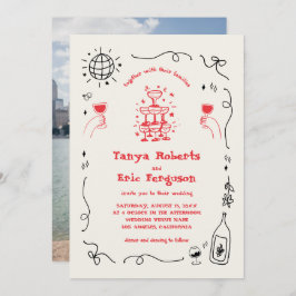 Hand Drawn Champagne Cocktail Whimsical Wedding Einladung