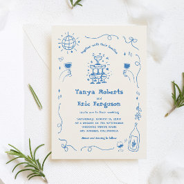 Hand Drawn Champagne Cocktail Whimsical Wedding Einladung