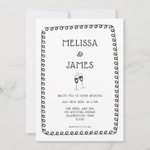 Hand Drawn Champagne Doodle Whimsical Wedding Einladung