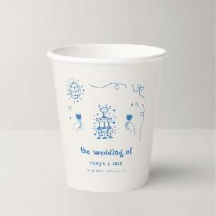 Hand Drawn Champagne French Disco Hochzeit Pappbecher