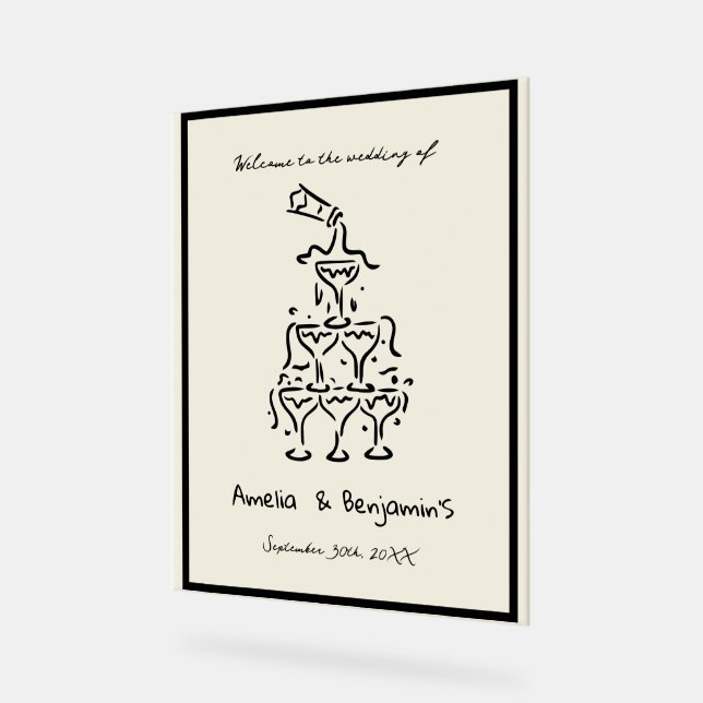 Hand Drawn Champagne Tower Retro Welcome wedding Acrylschild (Winkel)