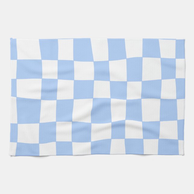 Hand Drawn Checkerboard Pattern (sky blue/white) Geschirrtuch (Horizontal)