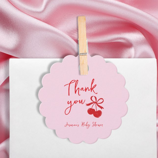 Hand Drawn Cherry Bow Danke Baby Dusche Geschenkanhänger (Hand Drawn Cherry Bow Thank You Baby Shower Favor Tags)