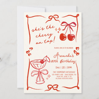 hand-drawn cherry martini birthday invitation einladung