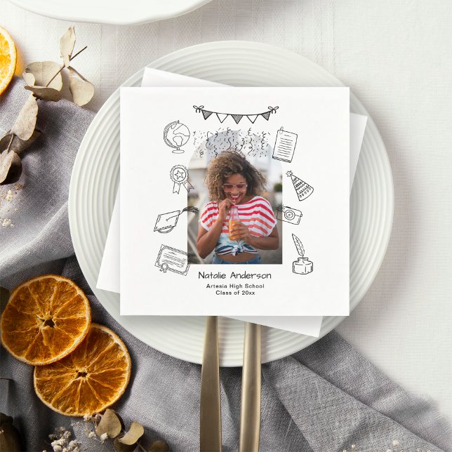 Hand Drawn Chic Arch Photo Graduate Party Serviette (Von Creator hochgeladen)