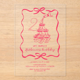 Hand Drawn Chic Pink Champagne 21st Birthday Party Acryleinladungen