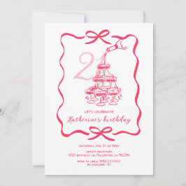 Hand Drawn Chic Pink Champagne 21st Birthday Party Einladung