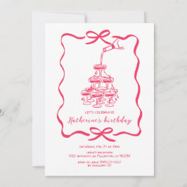 Hand Drawn Chic Pink Champagne Birthday Party Einladung