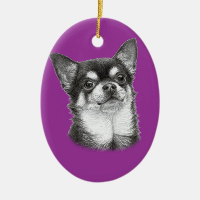 Hand Drawn Chihuahua Artwork Keramik Ornament (Vorne)