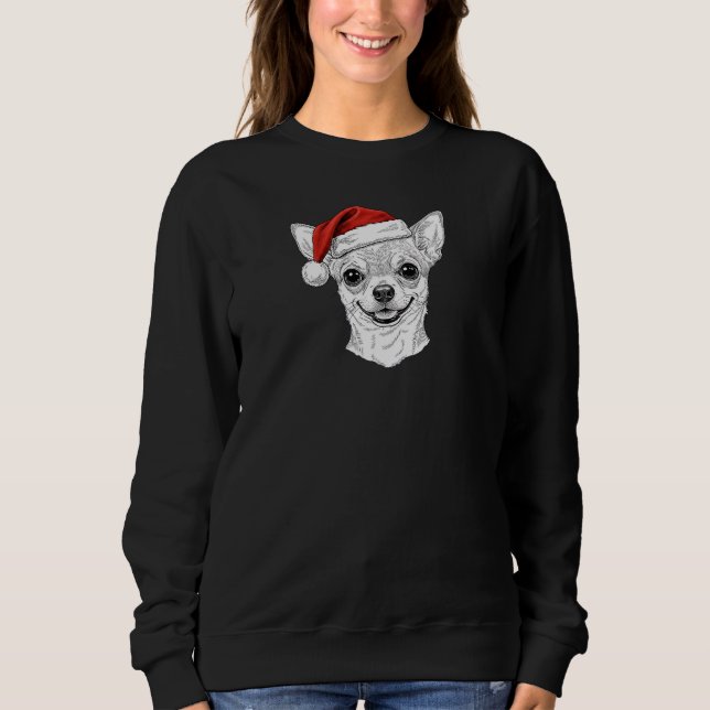 Hand-Drawn Chihuahua Christmas Santa Dog Portrait Sweatshirt (Vorderseite)