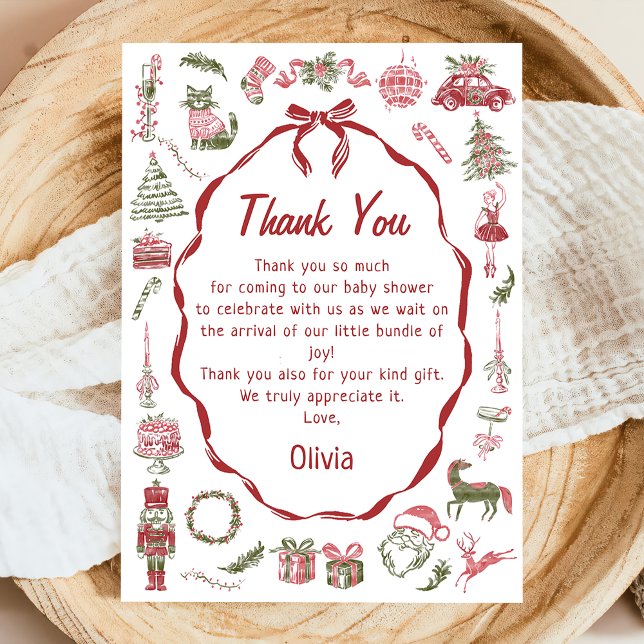Hand Drawn Christmas Baby Shower Thank You Card Dankeskarte (Von Creator hochgeladen)