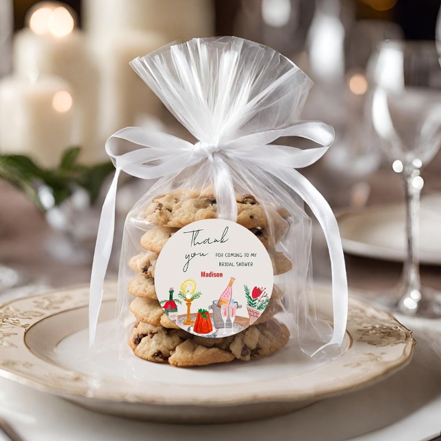 Hand Drawn Christmas Brautparty Danke Runder Aufkleber (Hand Drawn Christmas Bridal Shower Thank You Classic Round Sticker)