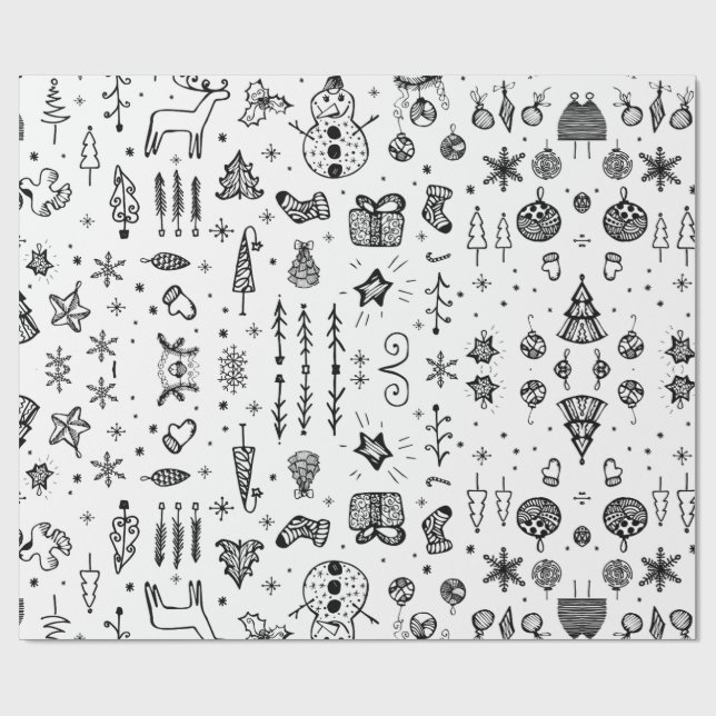 Hand Drawn Christmas Doodle Geschenkpapier (Flach)