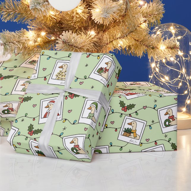 Hand Drawn  Christmas Geese Wrapping Paper Roll Geschenkpapier (Feiertage)