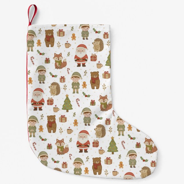 Hand Drawn Christmas Woodland Christmas Stocking Kleiner Weihnachtsstrumpf (Vorderseite)