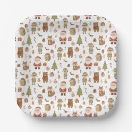 Hand Drawn Christmas Woodland Paper Plates Pappteller