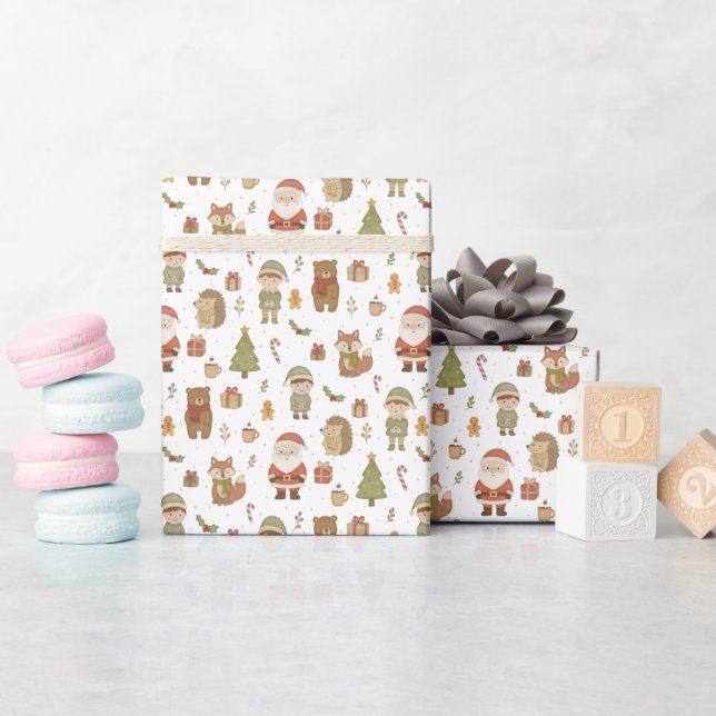Hand Drawn Christmas Woodland Wrapping Paper Roll Geschenkpapier (Babyparty)