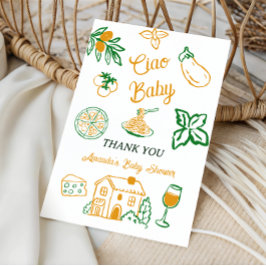 Hand Drawn Ciao Italian Pizza & Pasta Baby Shower Dankeskarte