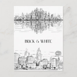Hand Drawn City Line Art Skyline | Monochrome Postkarte