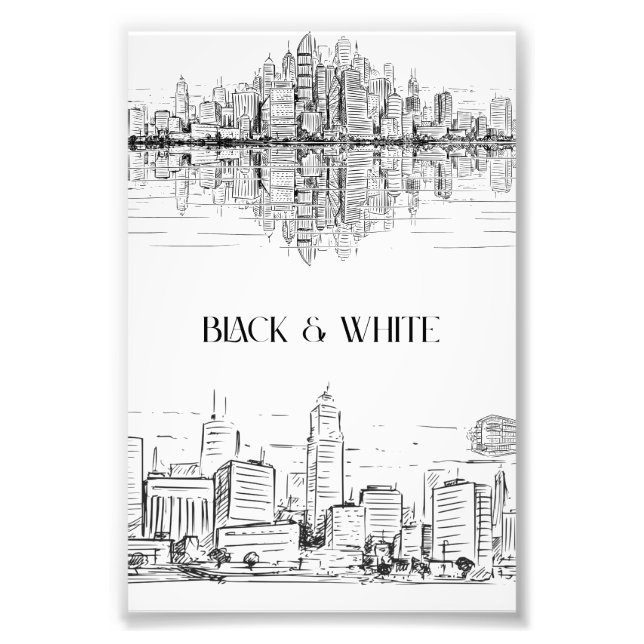 Hand Drawn City Skyline | Black and White Urban Fotodruck (Vorne)