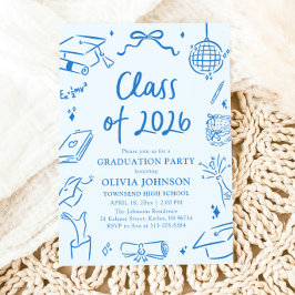 Hand Drawn Class of 2026 Blue Graduation Party Einladung
