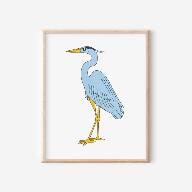 Hand-Drawn Coastal Blue Heron Illustration Art Poster (Von Creator hochgeladen)