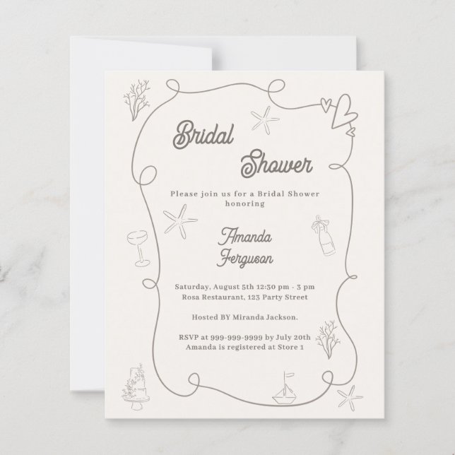 Hand drawn coastal sand Bridal Shower invitation (Vorderseite)