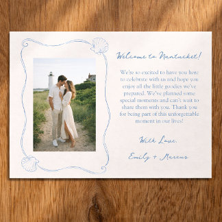 Hand Drawn Coastal Shell Wedding Welcome Bag Card Dankeskarte