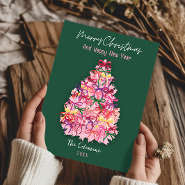 Hand Drawn coquette bows tree new year greetings Feiertagskarte