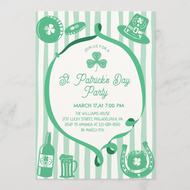 Hand Drawn Coquette Frame Stripes St Patrick's Day Einladung (Vorderseite)