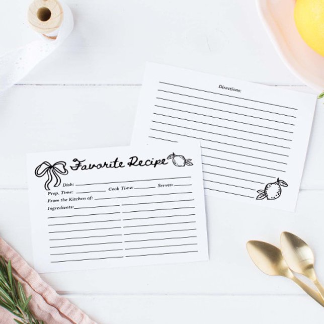 Hand Drawn Coquette Lemon Recipe Card (Von Creator hochgeladen)