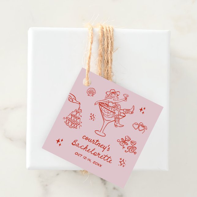 Hand Drawn Cowgirl Bachelorette Weekend Geschenkanhänger (Von Creator hochgeladen)