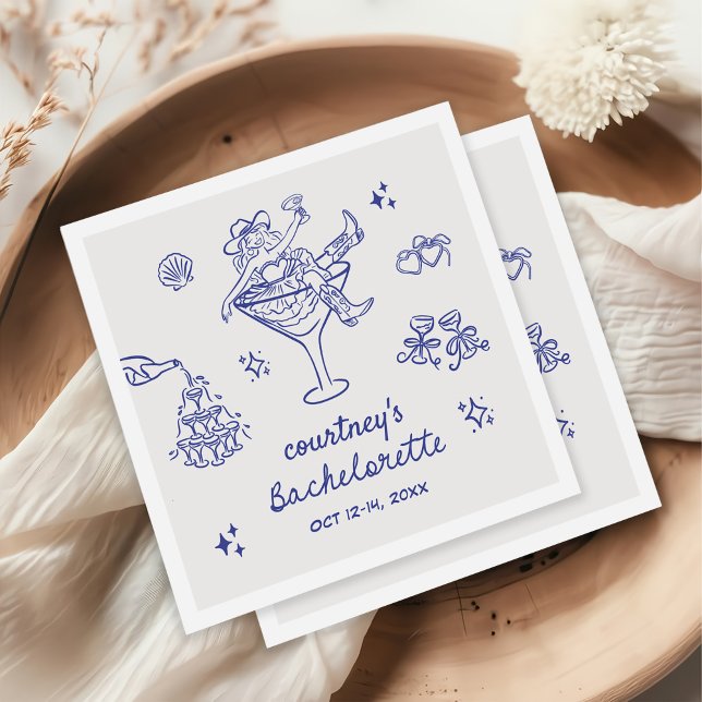 Hand Drawn Cowgirl Bachelorette Weekend Serviette (Von Creator hochgeladen)