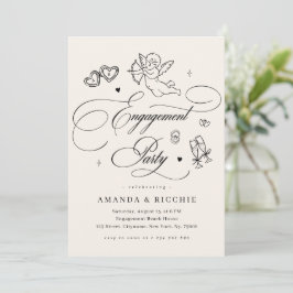 Hand Drawn Cupid Cherub Vintage Engagement Party Einladung