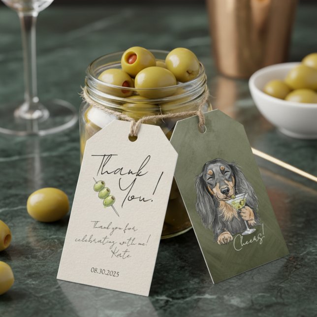 Hand Drawn Dackel Martini Doodle Vielen Dank Geschenkanhänger (Celebrate the occasion with this custom hand drawn dachshund martini gift tag!)