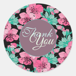 Hand Drawn Decorative Cherry Blossom Vielen Dank Runder Aufkleber