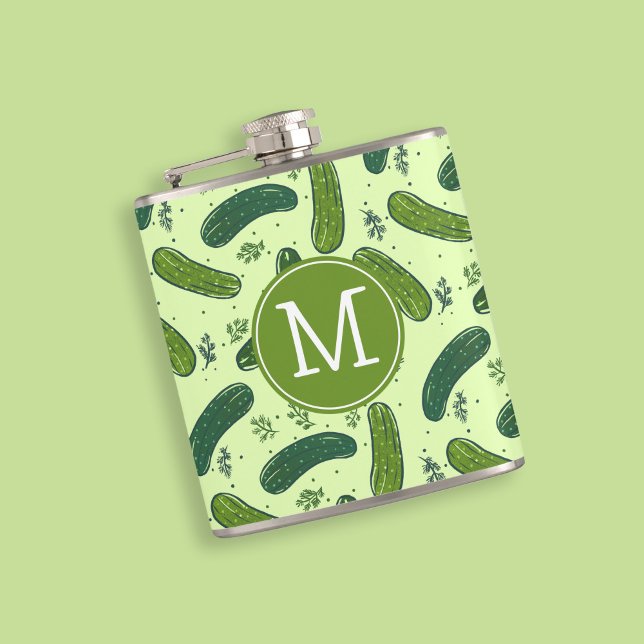 Hand Drawn Dill Pickle Muster Flachmann (Pickle Pattern Flask)