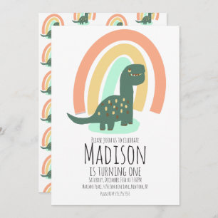 Hand Drawn Dinosaur Rainbow Birthday Party Boho Einladung